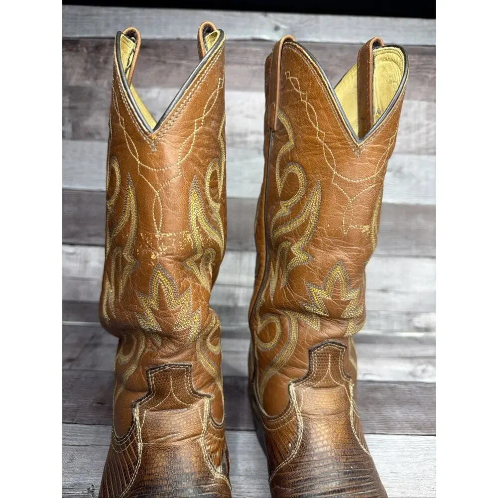 Tony Lama Western Boots Brown Leather Cowboy Vintage Exotic Men’s size 9 D